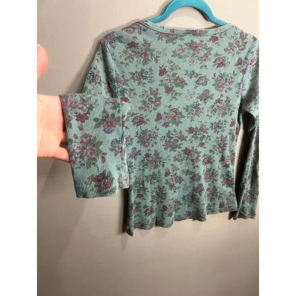 Floral Trends Top Blue Coquette Fairy Buttons Bow Whimsy Cottage Y2K Sz M - Picture 9 of 14